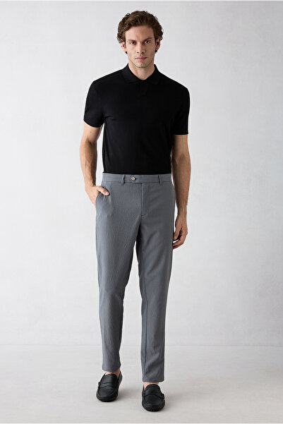 Kiğılı Slim Fit Fitted Lycra Ribbed Striped Canvas / Chino Trousers