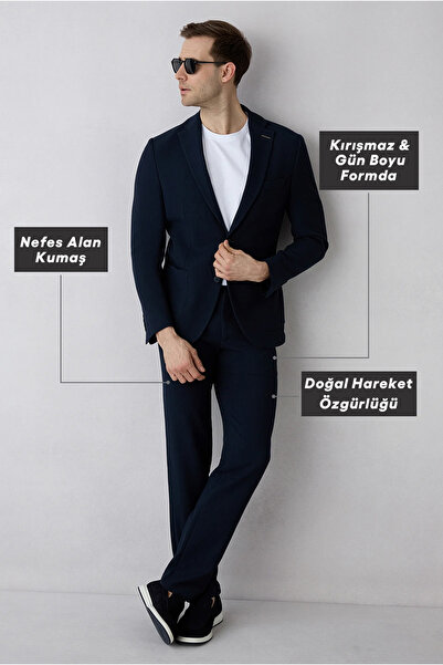 Kiğılı Techno-Line 7 Drop Slim Fit Striped Linen Blend Stretchy Classic Fabri...