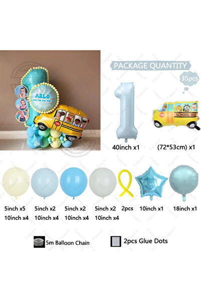 Choice Other 1 35pcs Back to School Bus Balloon Baby Blue Number Birthday Bal...
