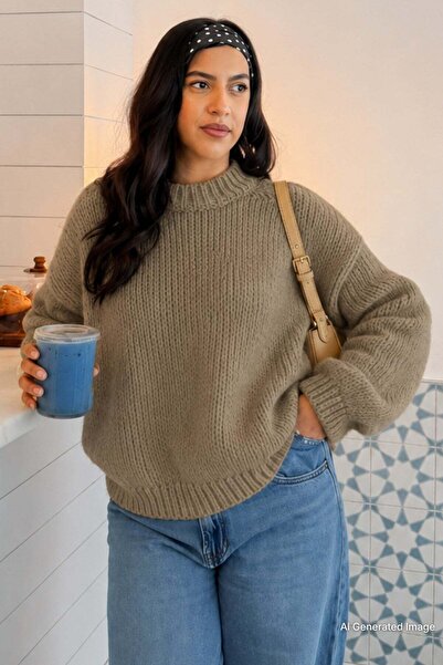Madmext Mink Balloon Sleeve Relaxed Fit Women's Knitwear Sweater Mg2602