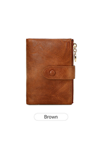 Choice3 QB347-1-Brown Retro Wallet Women's Short Three Fold Large Capacity Do...