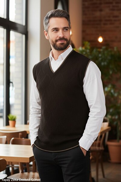 Kamalı Men's Black Anti-Pilling Standard Fit Hair Knit Patterned Knitwear Swe...