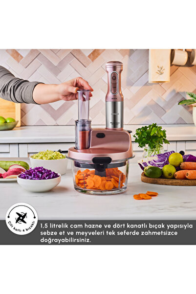 Karaca 1,5 Litre Hazneli Buz Kırma Fonksiyonlu Mutfak Robotu Blender Seti, Çı...