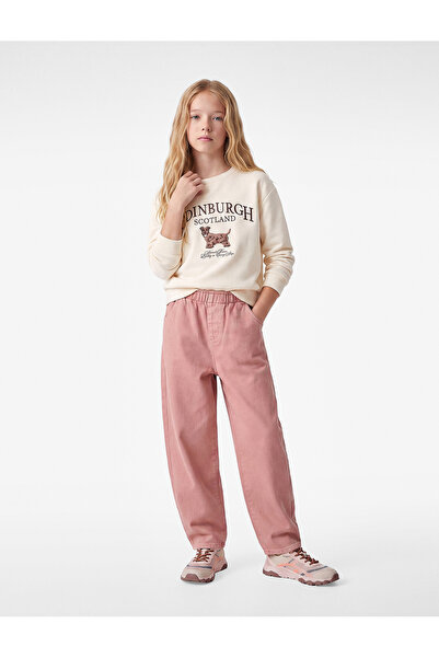 Koton Cotton Loose Fit Barrel Denim Trousers with Elastic Waist
