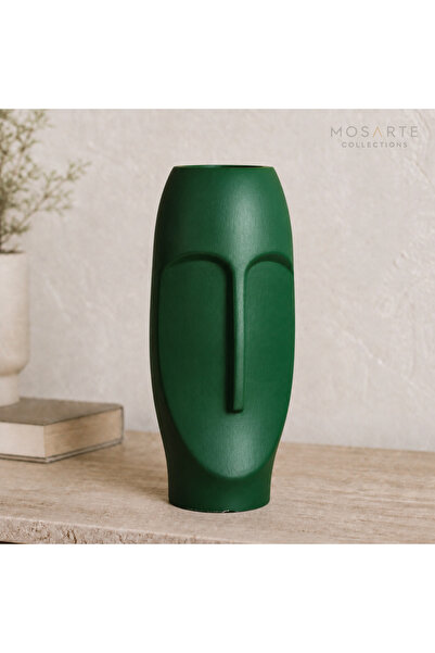 Stoneface Series Minimalist Soyut Yüz Vazo / Heykel – Modern Dekoratif Obje 23 CM - Yeşil Renk
