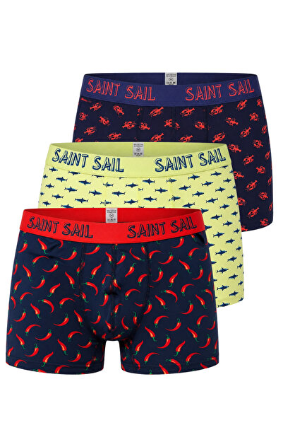 Saint Sail Pamuklu Likralı Esnek Kumaşlı Baskılı Renkli Desenli 3'lü Set Erke...