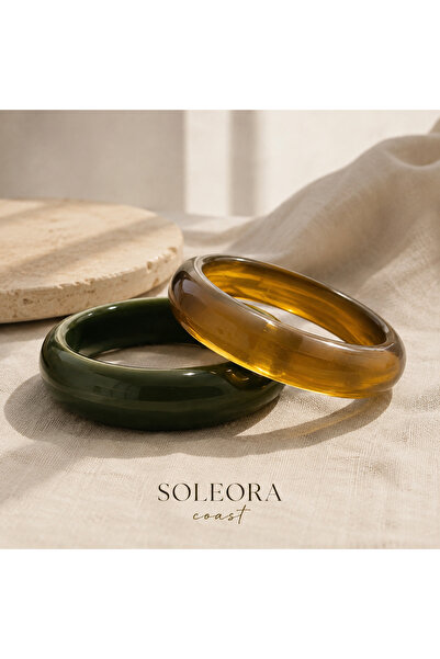 SOLÉORA COAST Premium Reçine Bileklik Seti – Yeşil & Kehribar Vintage Bangle ...