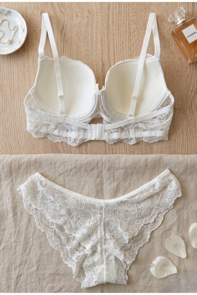 ST iç giyim White Unpadded Underwire (Wired) Lace Bra Set