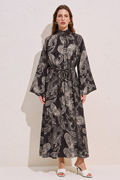 zenne Buta Desenli Elbise Y0165 - KOYU KAHVE