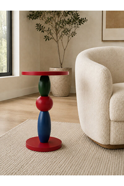 THRYNN Bubble Ahşap Yan Sehpa 55cm Kırmızı Yeşil Mavi Renkli Modern Tasarım D...