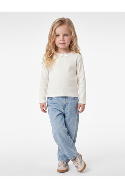 Koton Bow-Tie Cotton Long Sleeve Crew Neck T-Shirt