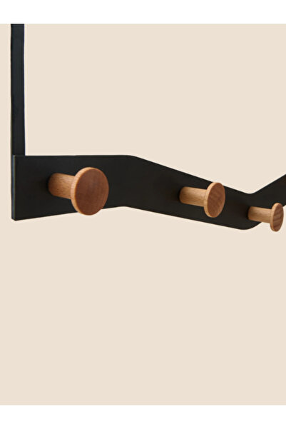 Suntel 5-Piece Door Hanger - Black Metal with Wooden Knob - 50X14X5 cm