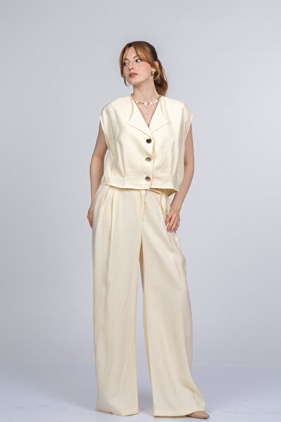 MissVina Γιλέκο με φαρδιά λαιμόκοψη Celinea και παντελόνι με φαρδιά μπατζάκια