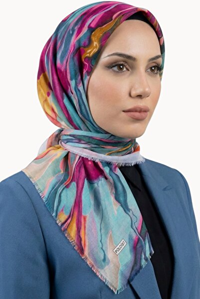 hadiora Women's Blue Pink Abstract Patterned Cotton Flared Scarf
