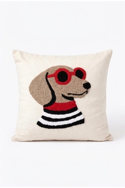 Les Passent غطاء وسادة من الكتان المغسول Cool Dog Punch