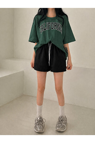 By Layina California Printed Women's Oversize Plus Size Shorts & T-Shirt Set