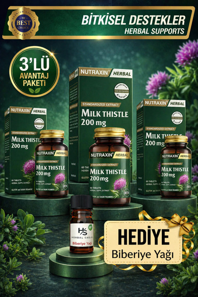 Nutraxin 3 Adet Milk Thistle (DEVE DİKENİ) 200mg Ekstresi Içeren 60 Adet Tabl...