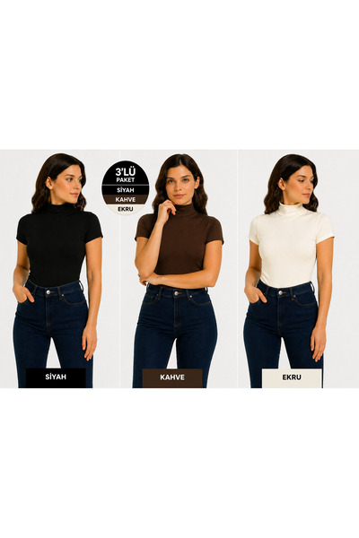 ingegno body yarım balıkçın kısa kol viskon örme kumaş body 3 lü paket