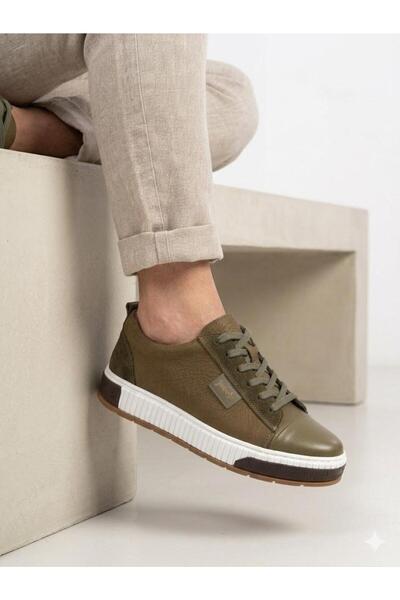 Lütfi Men's khaki orthopedic insole genuine leather sneaker shoes