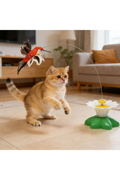 TİNEKE Hareketli Dönen Kuş Kedi Oyuncağı ( Pille Çalışır)
