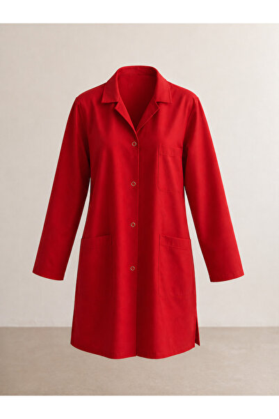 LOOKMT MODA Red Snap-On Doctor's Coat |   Long Sleeve Stylish Work Apron with...