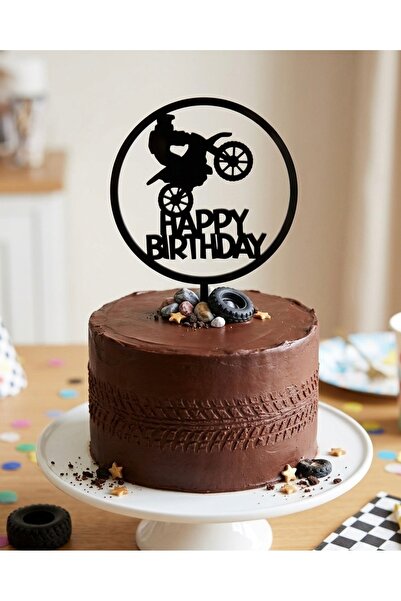 Doğum Günü Pasta Süsü Cross Motosiklet temalı Happybirtday 12x17 ölçülerinde