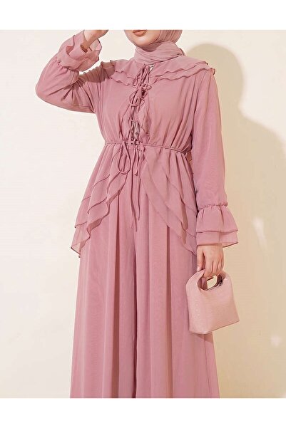 Lavanta Tekstil Ruffled String Lace-Up Chiffon Two-Piece Set