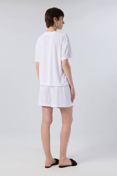 İpekçi Otantik Terry Flow Modal Elastic Lace-Up Women's Shorts White