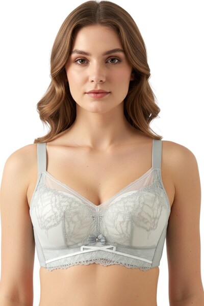 hadiora Women's Gray Lace Gathering Unpadded Bra