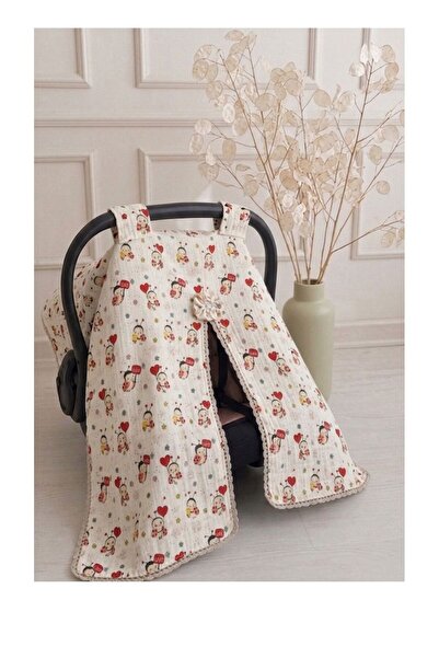 hobi dünyası evim Muslin Baby Stroller Cover with Embroidered Edges and Patte...