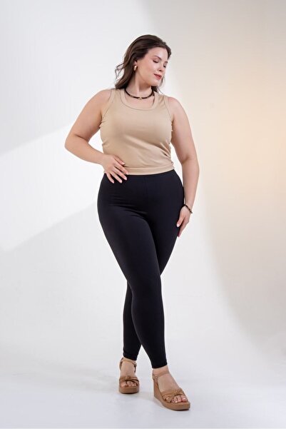 Roxxlen Γυναικείο κολάν μεγάλου μεγέθους Modal σε μαύρο χρώμα