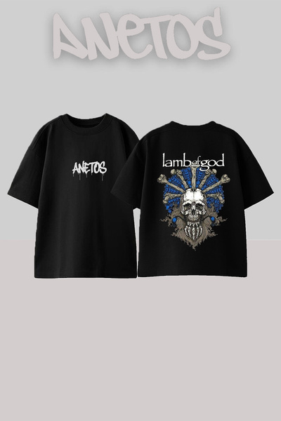 Anetos Μπλουζάκι Lambofgod Skull Design με στάμπα στην πλάτη, βαμβακερό μαύρο...