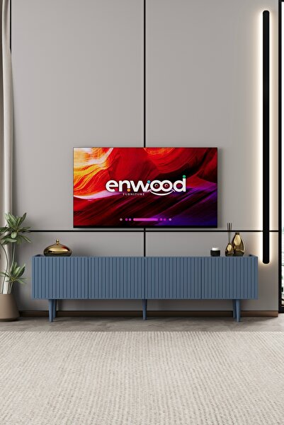 enwood Capella TV Ünitesi Duman Mavi MDF 4 kapaklı 160 cm ayaklı