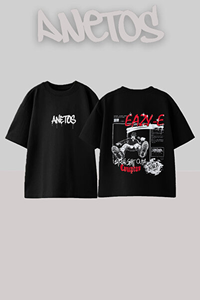Anetos Μπλουζάκι Eazy E Design Back με τύπωμα Cotton Black oversized
