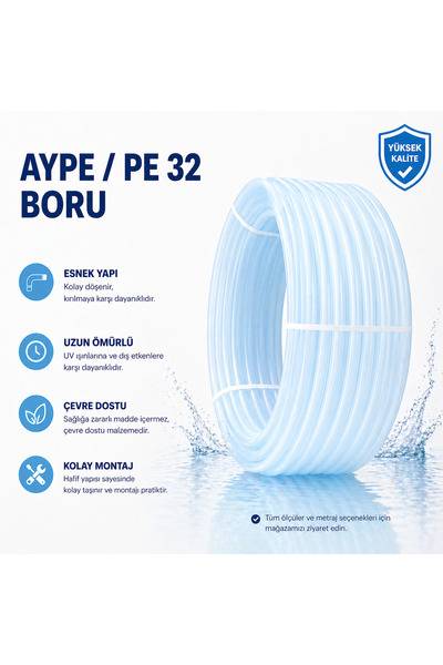GenelTedarik Aype PE32 20 mm 6 ATÜ Sulama Borusu Bahçe Tarla Sera Sulama Hort...