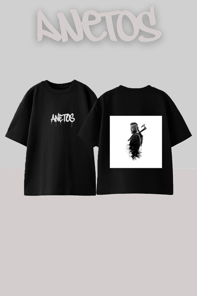 Anetos Μπλουζάκι Viking Warrior Design με στάμπα στην πλάτη, βαμβακερό μαύρο ...