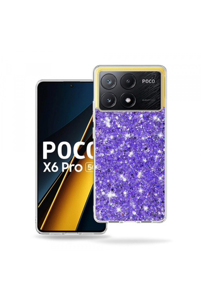 Stef's Cat Θήκη για Xiaomi Poco X6 Pro, Γάτα της Στέφ, Λαμπερό Γκλίτερ, Μωβ