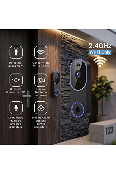 Skyline Orbion Sonerie Video Wireless T52 Full HD - Baterie 5200mAh, AI, Vedere Nocturna, IP65