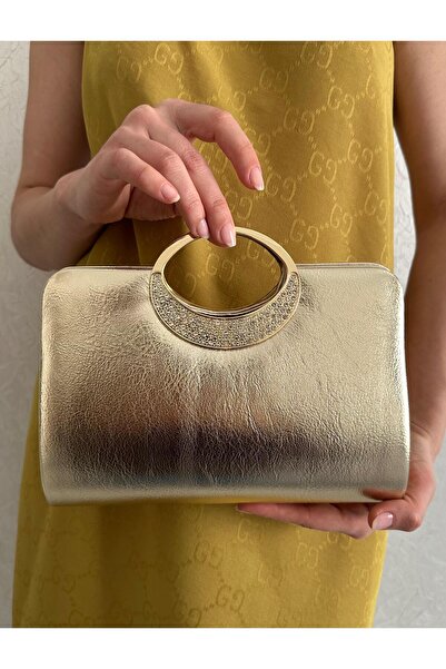 she poly Γυναικεία βραδινή τσάντα clutch με χρυσό δαχτυλίδι και λαβή