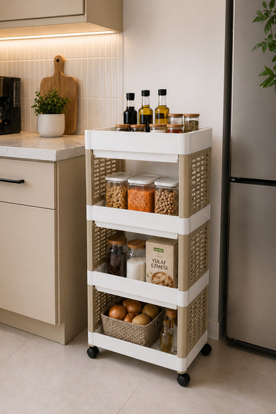 Alezy Slim Üç Katlı Tekerlekli Organizer Dolap