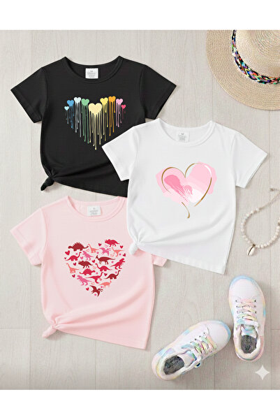 STİL-X New Season 3-Piece Set Girls' T-Shirt, Multi-Color, 100% Cotton