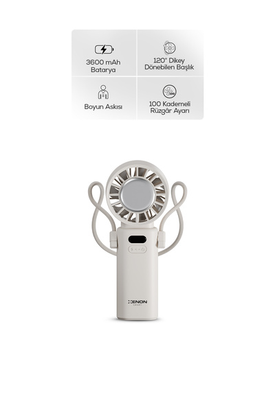 Xenon Smart Peltier Buz Soğutmalı El Vantilatörü | 100 Kademe, 3600mAh, 8300 RPM, USB-C, Askılı (Beyaz-X6111)