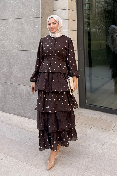 LOCCO Γυναικείο φόρεμα με λεπτομέρειες πουά, με δέσιμο στη μέση και στρώσεις,...