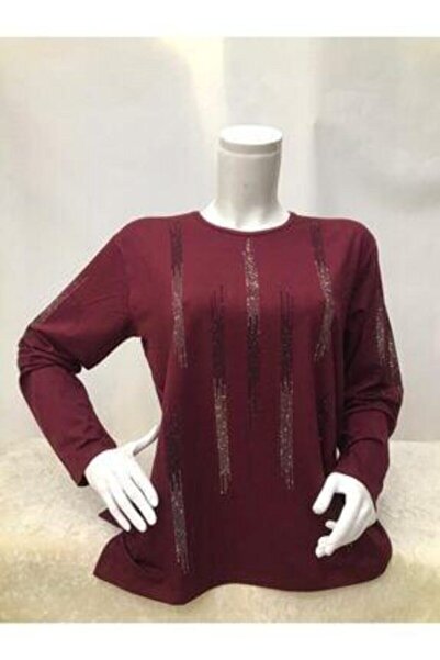 NACAR STYLİSH Kadın Bordo Taşlı Penye Bluz