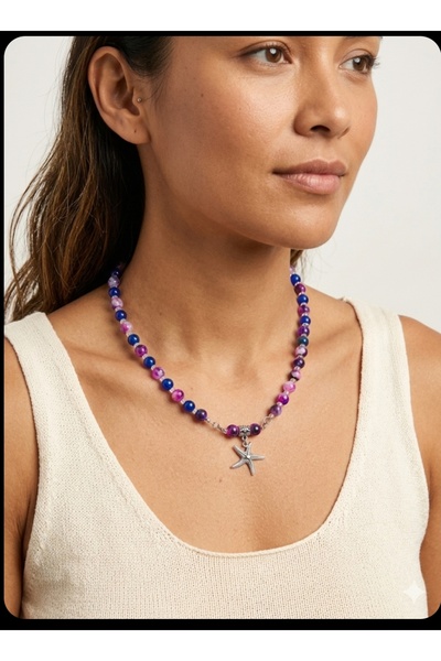 AYFAACCESSORIES Deep Ocean" Doğal Taş Görünümlü Deniz Yıldızı Temalı El Yapım...