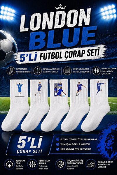 Rabona Fashion London Blue 5-Piece Football Socks Set