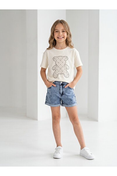 NURTOPU Girl's Summer Stylish Set, Top and Bottom Set, T-Shirt and Denim Shor...
