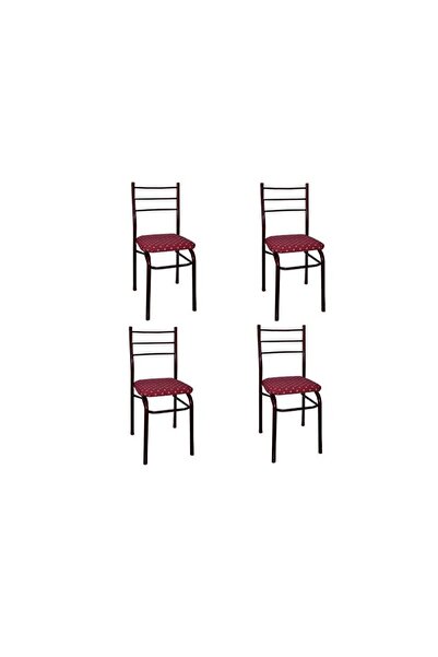 E-ANAMAG Σετ 4 Κόκκινων/Βουργουνδί Μεταλλικών Καρεκλών με Επενδυμένο Κάθισμα