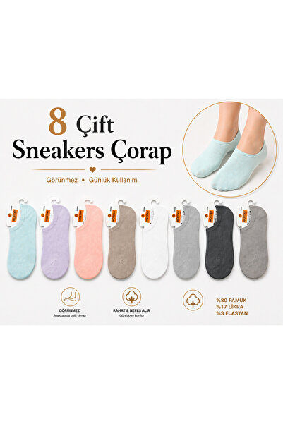 WORTHY SOCKS Σετ 8 γυναικείων αόρατων κάλτσες αθλητικών παπουτσιών με βαμβακε...