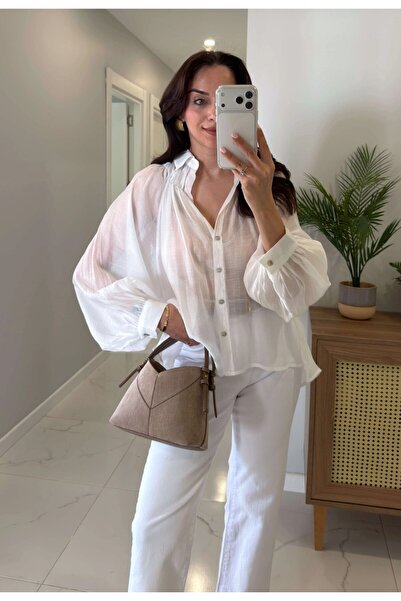 ebrusvnms Beyaz Transparan Oversize Gömlek